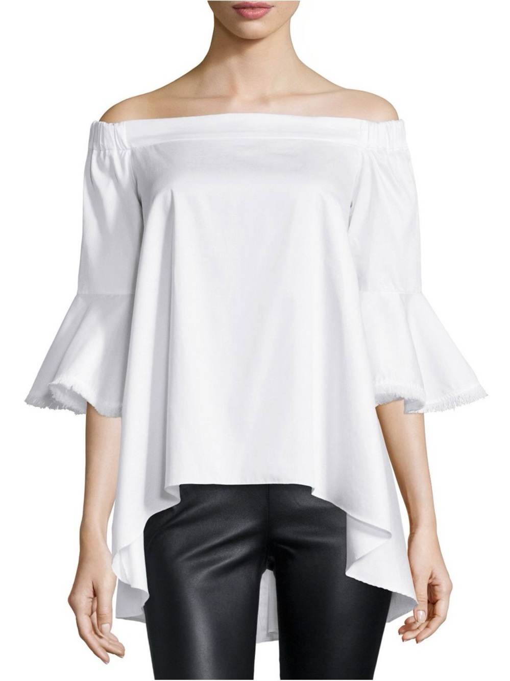 NICHOLAS Off-the-Shoulder White High-Low Bell Sleeve Blouse